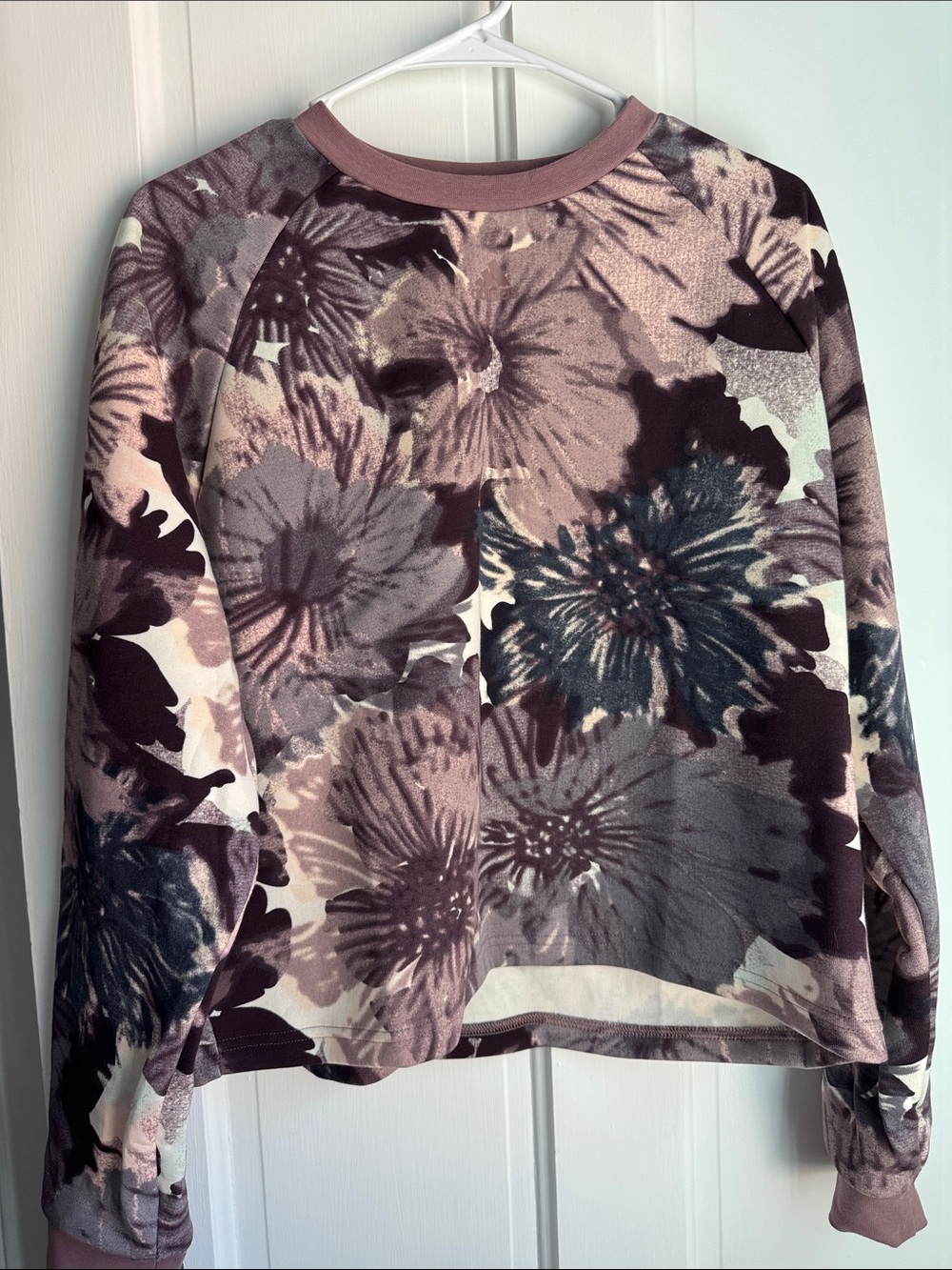 adidas Floral Print Crewneck Sweatshirt in Dusty Pink and Charcoal